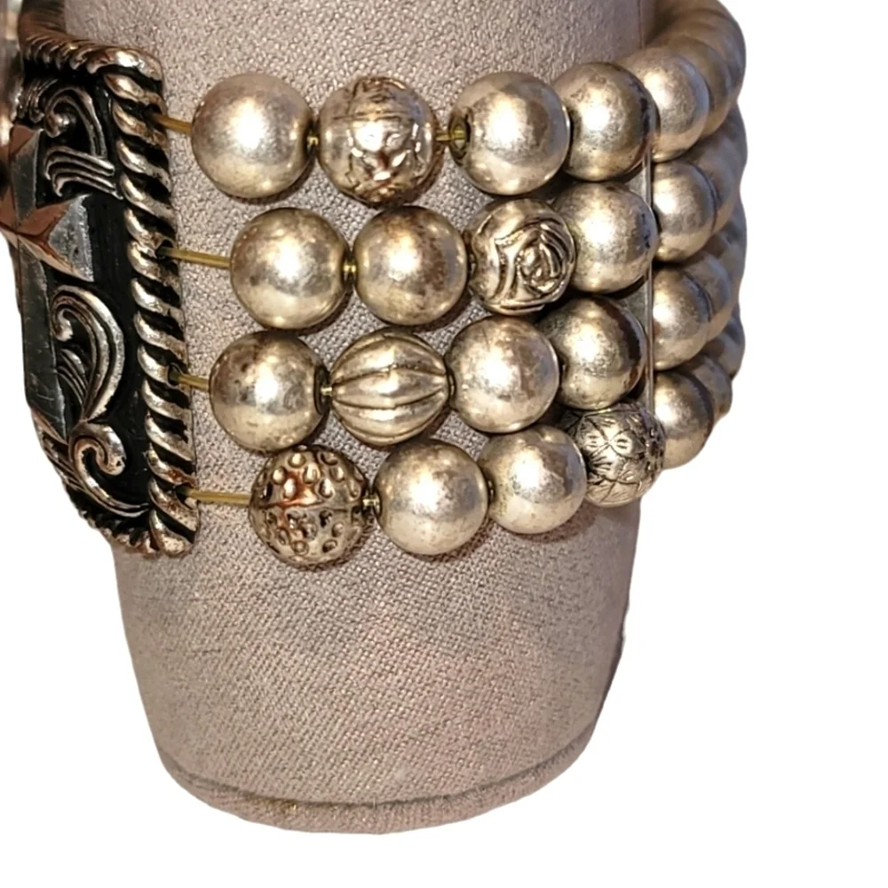 Cross Beaded Pearl Bracelet with Elastic Bands